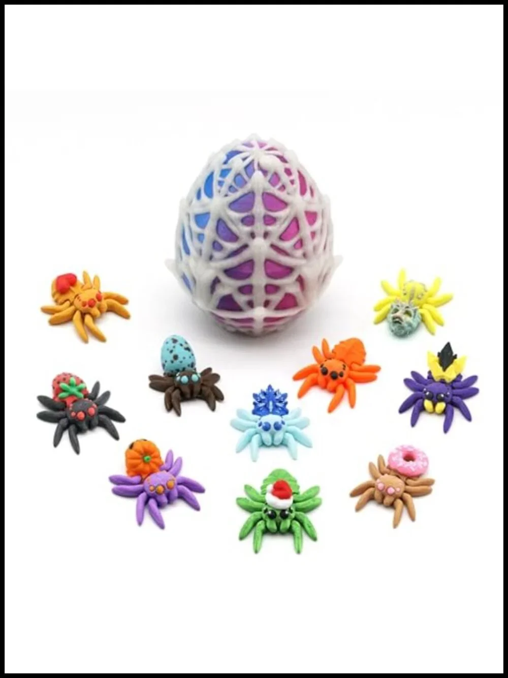 3D Printed Glow in the Dark Spider Egg Toy with 10 Spiders